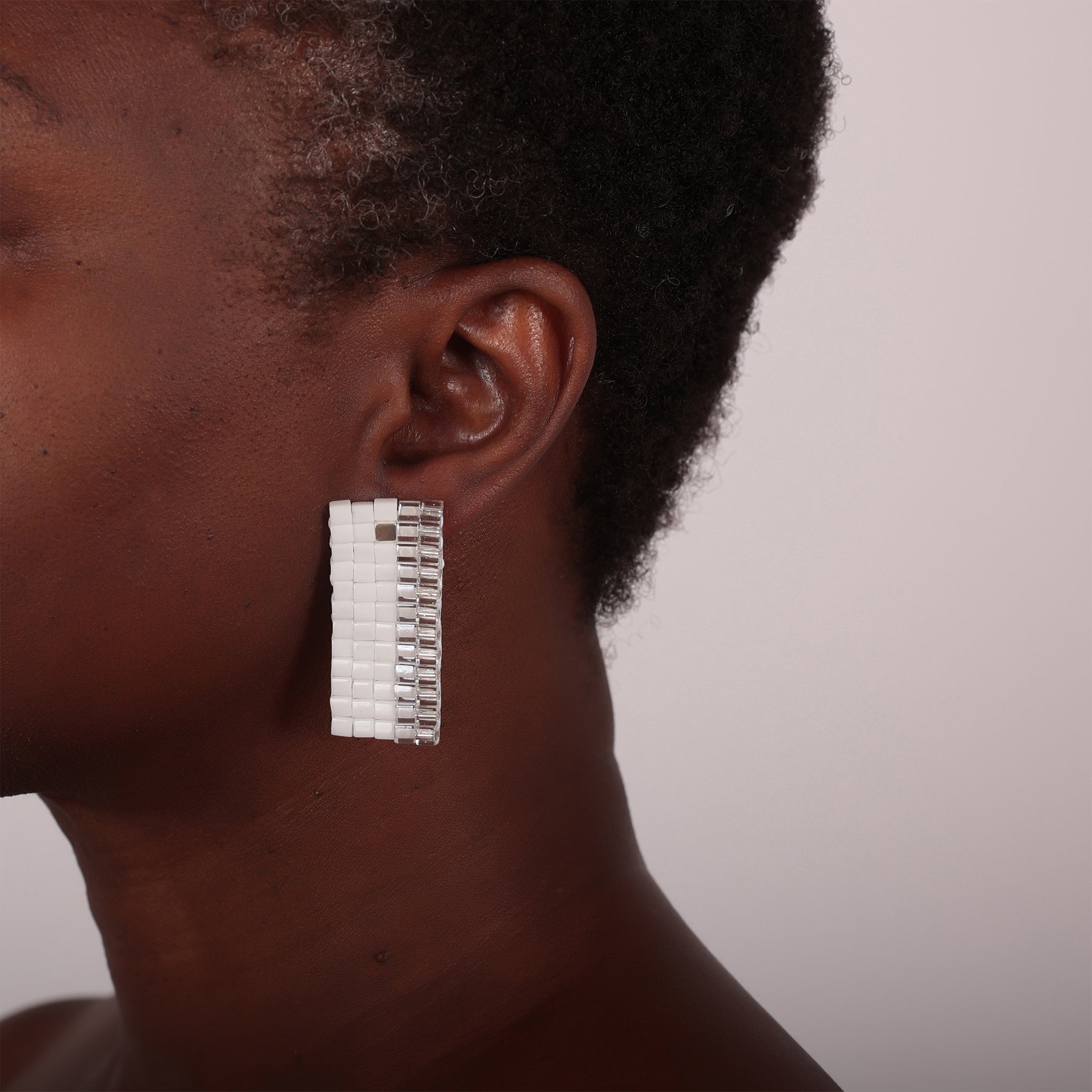 Nwene Drop Earrings in White and Clear Glass Beads
